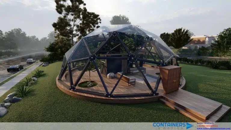 Container home in geodesic dome